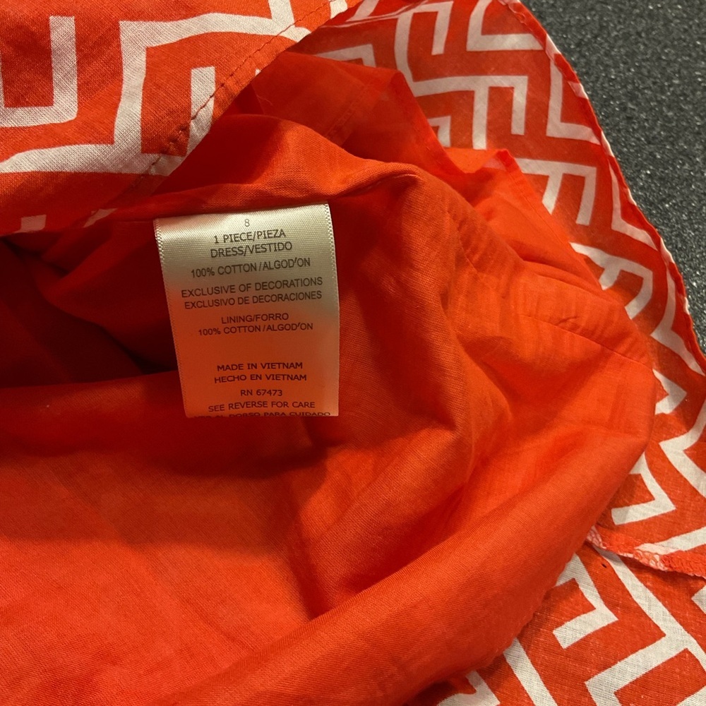 ❤️3/$15 Julian Taylor Orange and White A-Line Sleeveless Dress - Picture 7 of 7